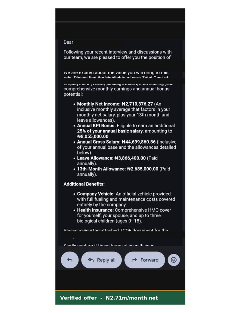 Verified offer, identifying details removed for privacy